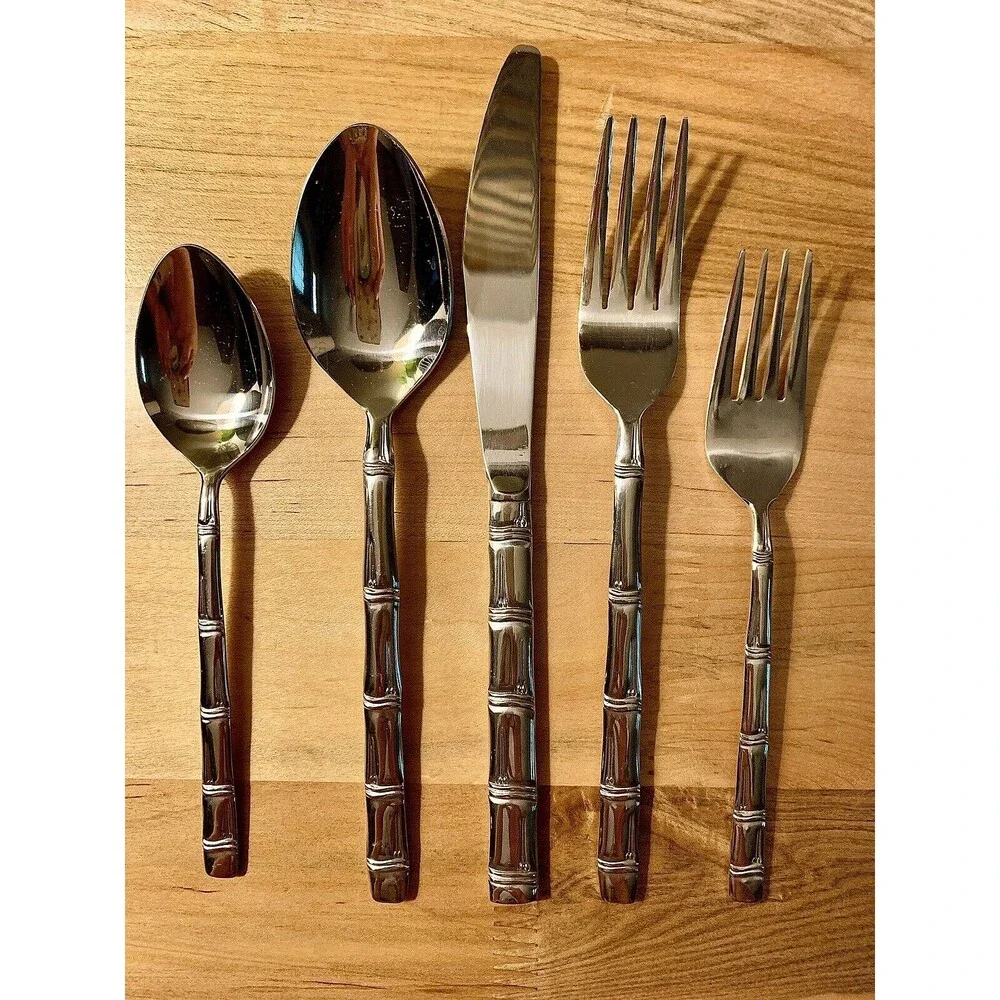 Vintage Oxford Hall Lanai Bamboo Flatware Stainless Steel 10 pc Lot Japan